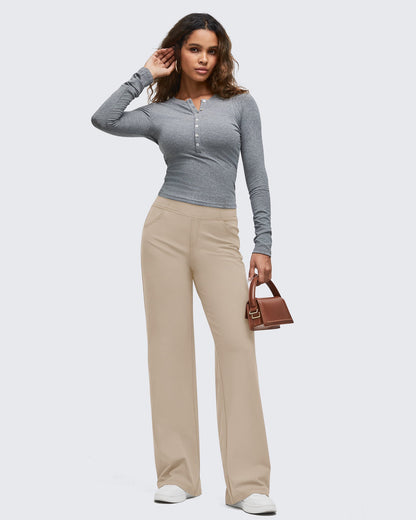 Pantalones EverGoing de pierna ancha de talle alto con pespuntes en contraste