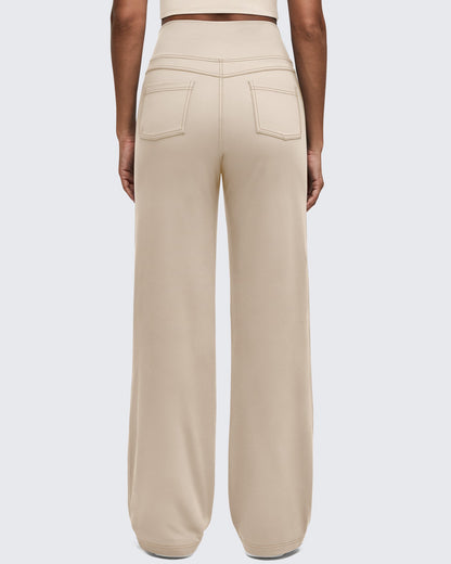Pantalones EverGoing de pierna ancha de talle alto con pespuntes en contraste