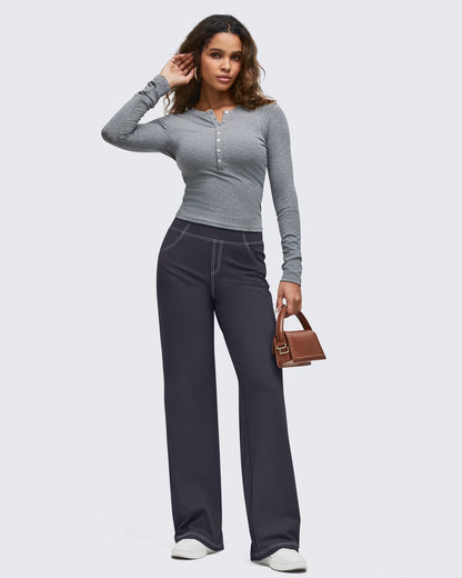 Pantalones EverGoing de pierna ancha de talle alto con pespuntes en contraste