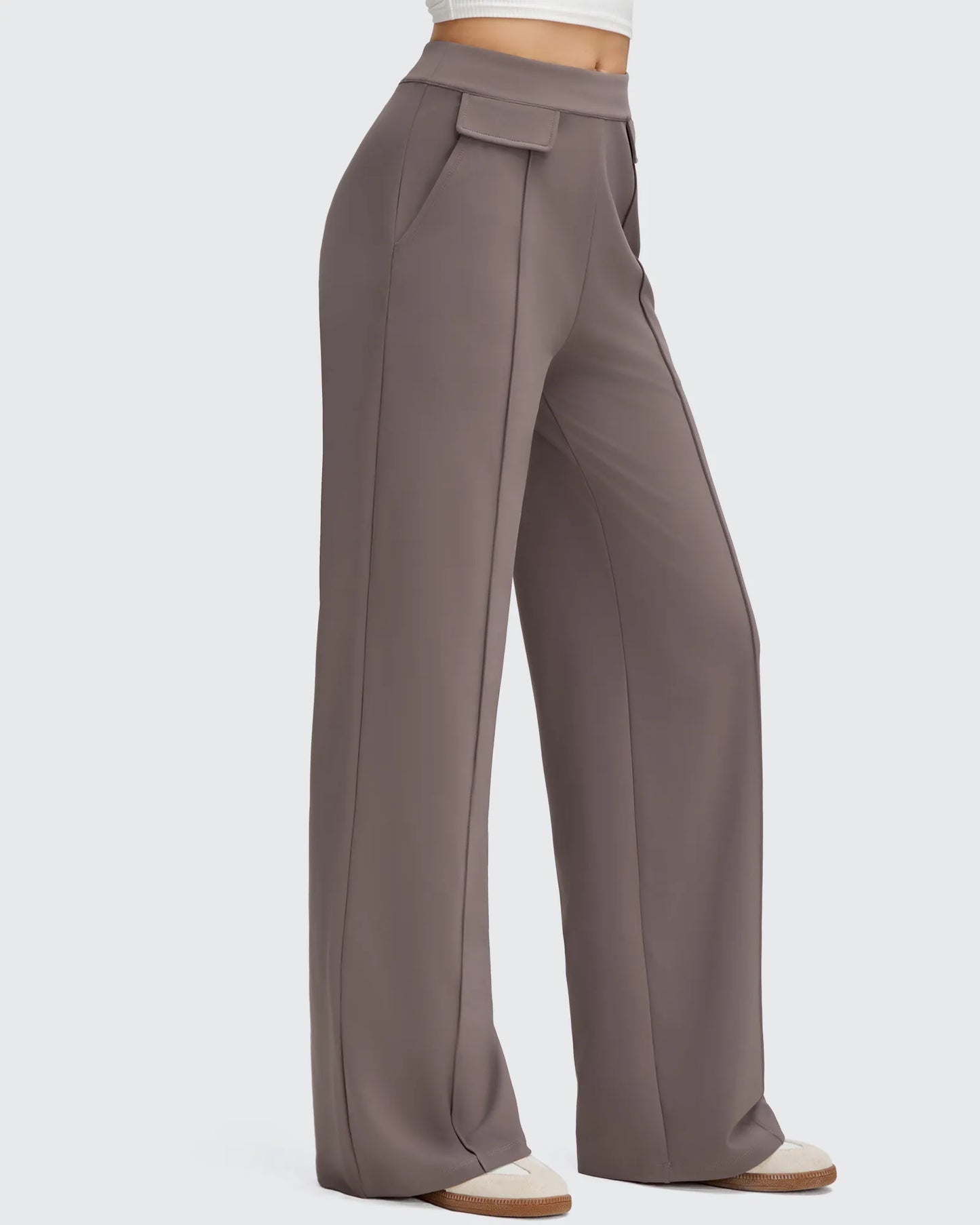 Pantalones Elegantes de Pierna Ancha EverGoing con Bolsillos de Solapa
