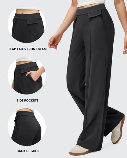 Pantalones Elegantes de Pierna Ancha EverGoing con Bolsillos de Solapa