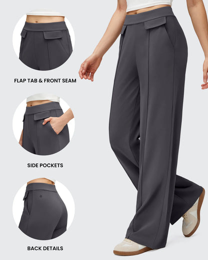 Pantalones Elegantes de Pierna Ancha EverGoing con Bolsillos de Solapa