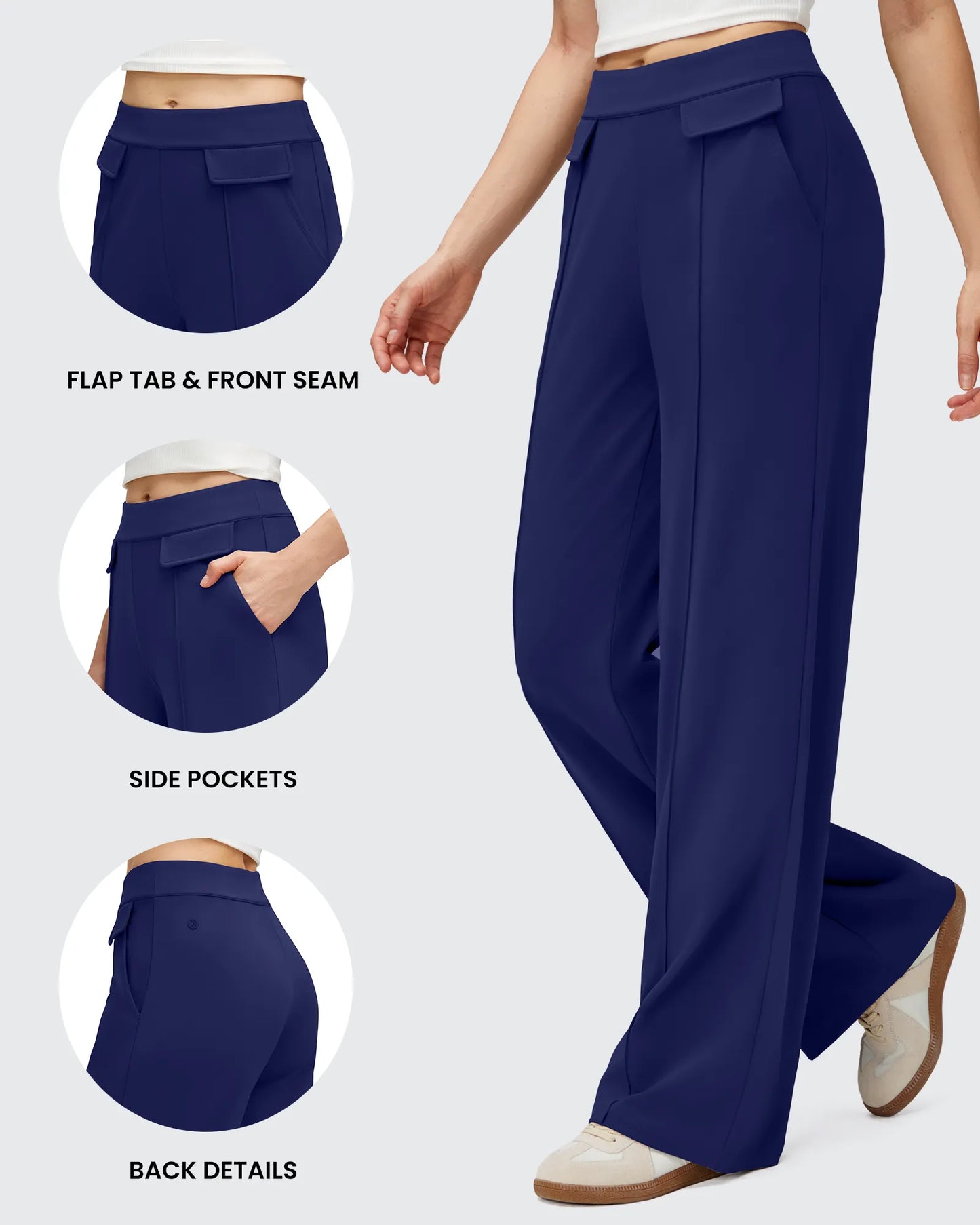 Pantalones Elegantes de Pierna Ancha EverGoing con Bolsillos de Solapa