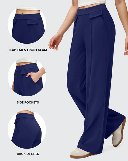 Pantalones Elegantes de Pierna Ancha EverGoing con Bolsillos de Solapa