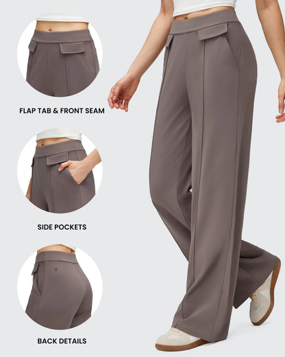 Pantalones Elegantes de Pierna Ancha EverGoing con Bolsillos de Solapa