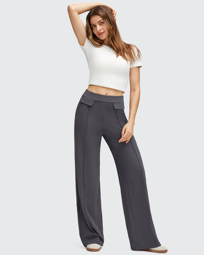 Pantalones Elegantes de Pierna Ancha EverGoing con Bolsillos de Solapa