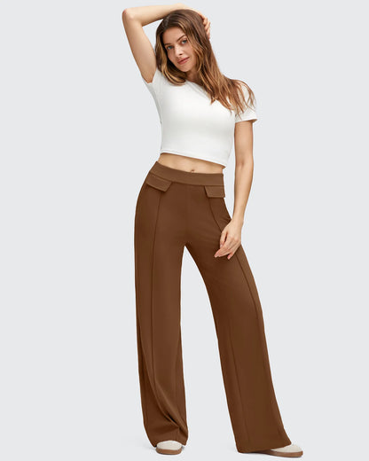 Pantalones Elegantes de Pierna Ancha EverGoing con Bolsillos de Solapa