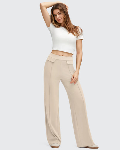 Pantalones Elegantes de Pierna Ancha EverGoing con Bolsillos de Solapa