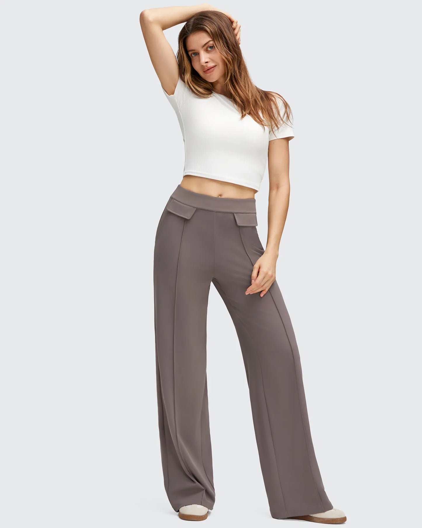 Pantalones Elegantes de Pierna Ancha EverGoing con Bolsillos de Solapa