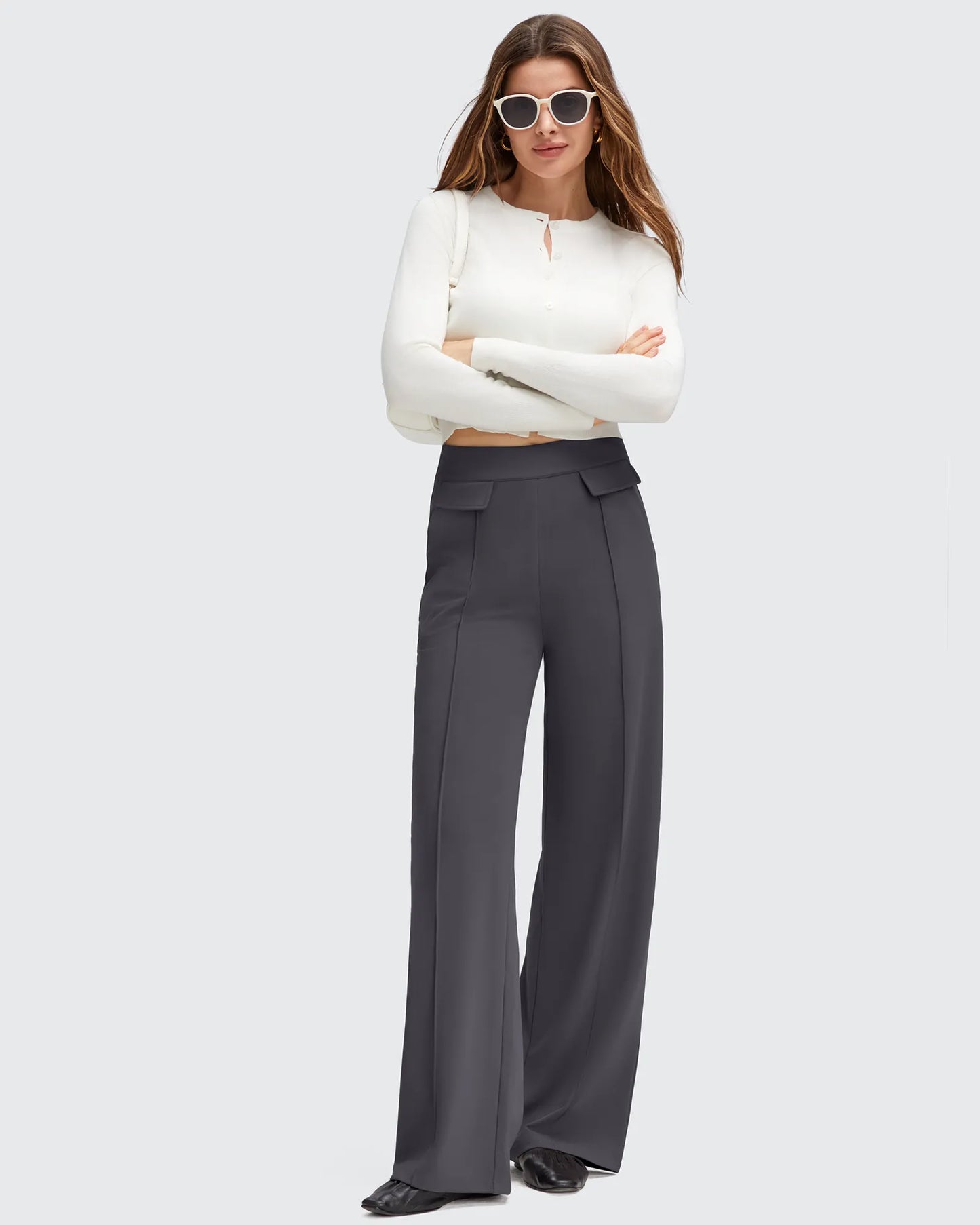 Pantalones Elegantes de Pierna Ancha EverGoing con Bolsillos de Solapa