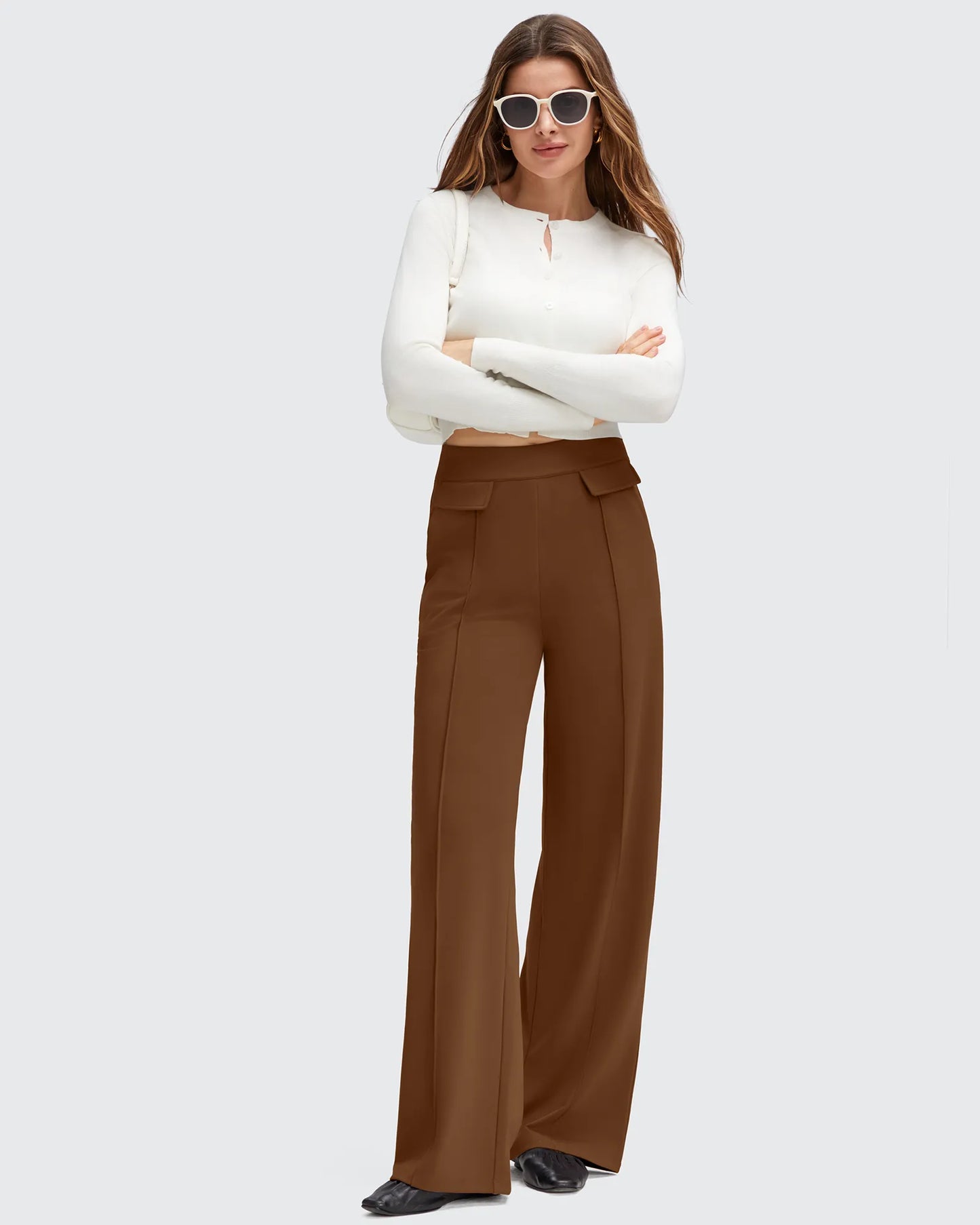 Pantalones Elegantes de Pierna Ancha EverGoing con Bolsillos de Solapa