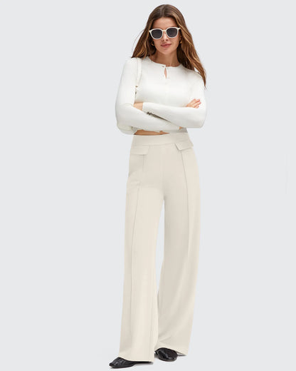 Pantalones Elegantes de Pierna Ancha EverGoing con Bolsillos de Solapa