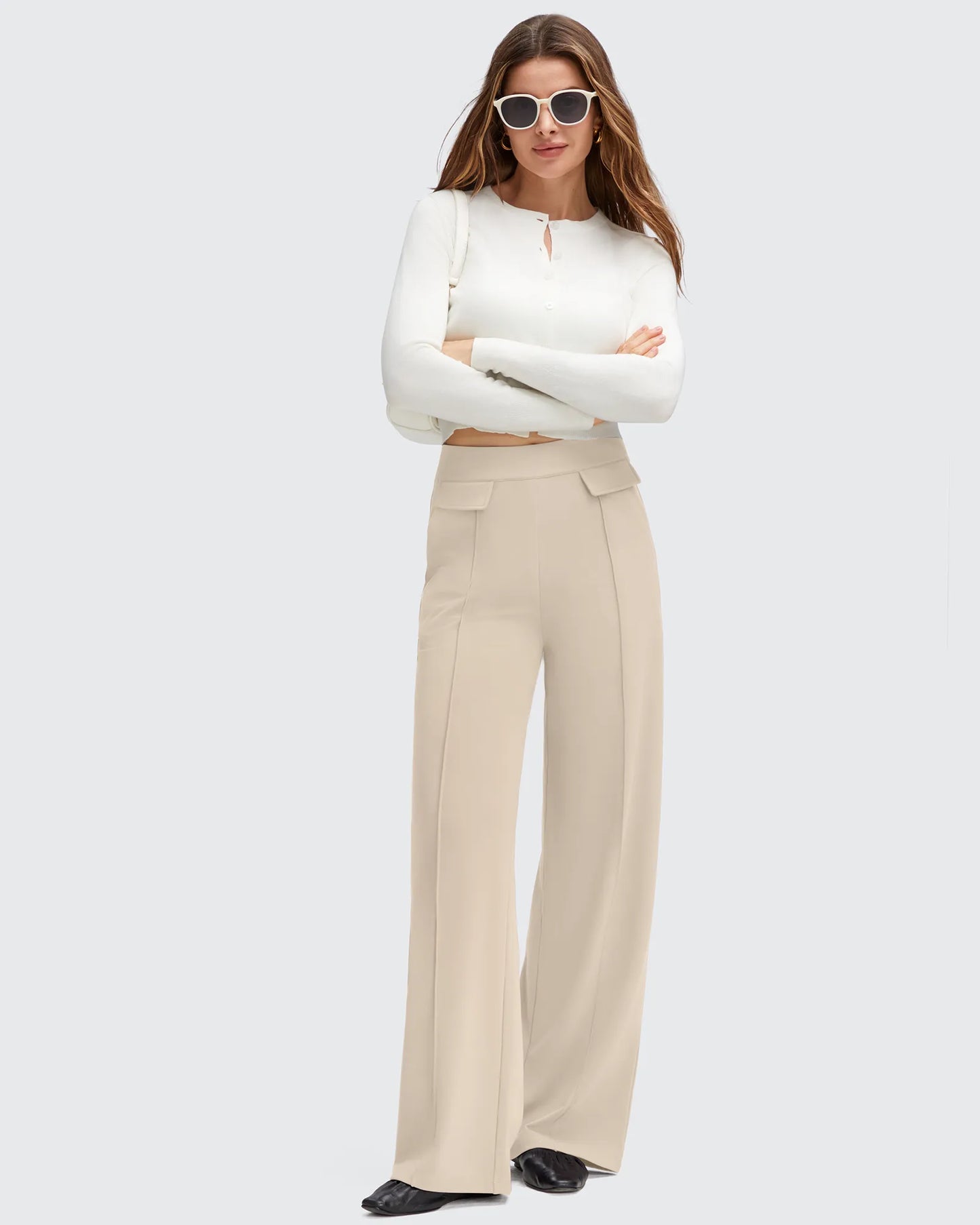 Pantalones Elegantes de Pierna Ancha EverGoing con Bolsillos de Solapa