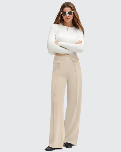 Pantalones Elegantes de Pierna Ancha EverGoing con Bolsillos de Solapa