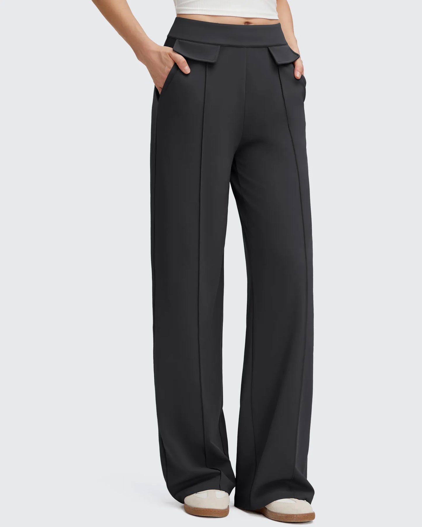 Pantalones Elegantes de Pierna Ancha EverGoing con Bolsillos de Solapa