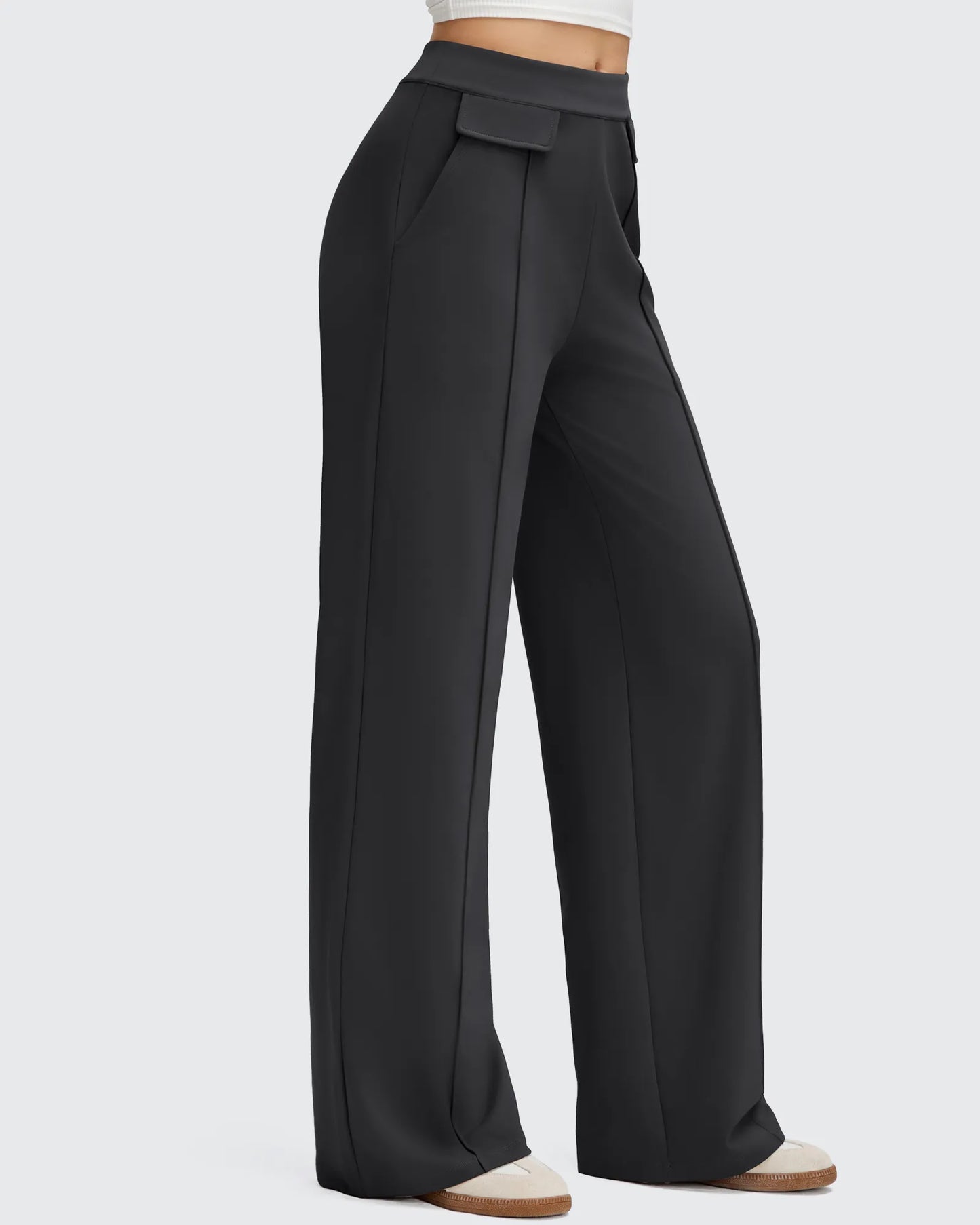 Pantalones Elegantes de Pierna Ancha EverGoing con Bolsillos de Solapa