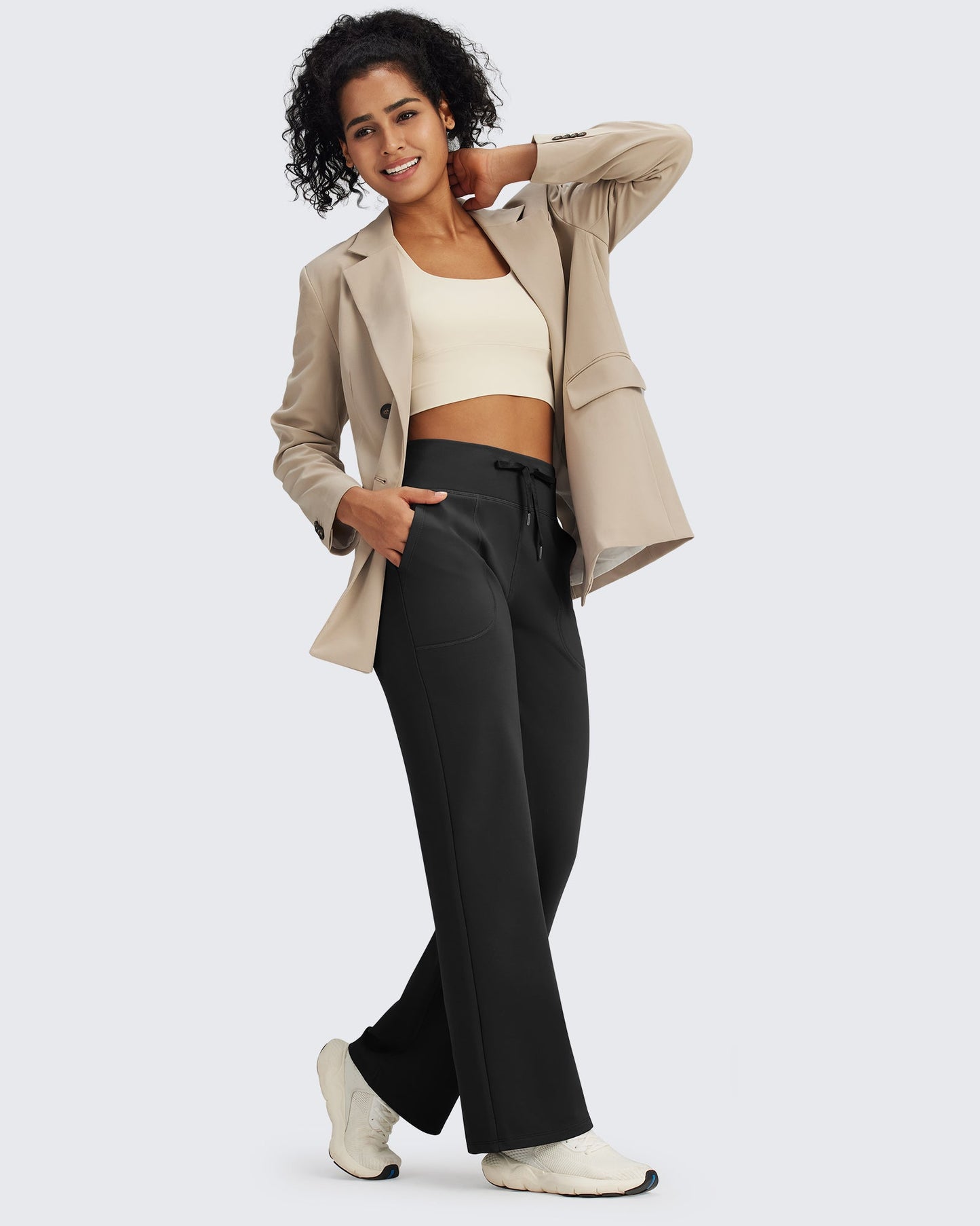 Pantalones EverGoing de cintura alta con cordón y forro polar