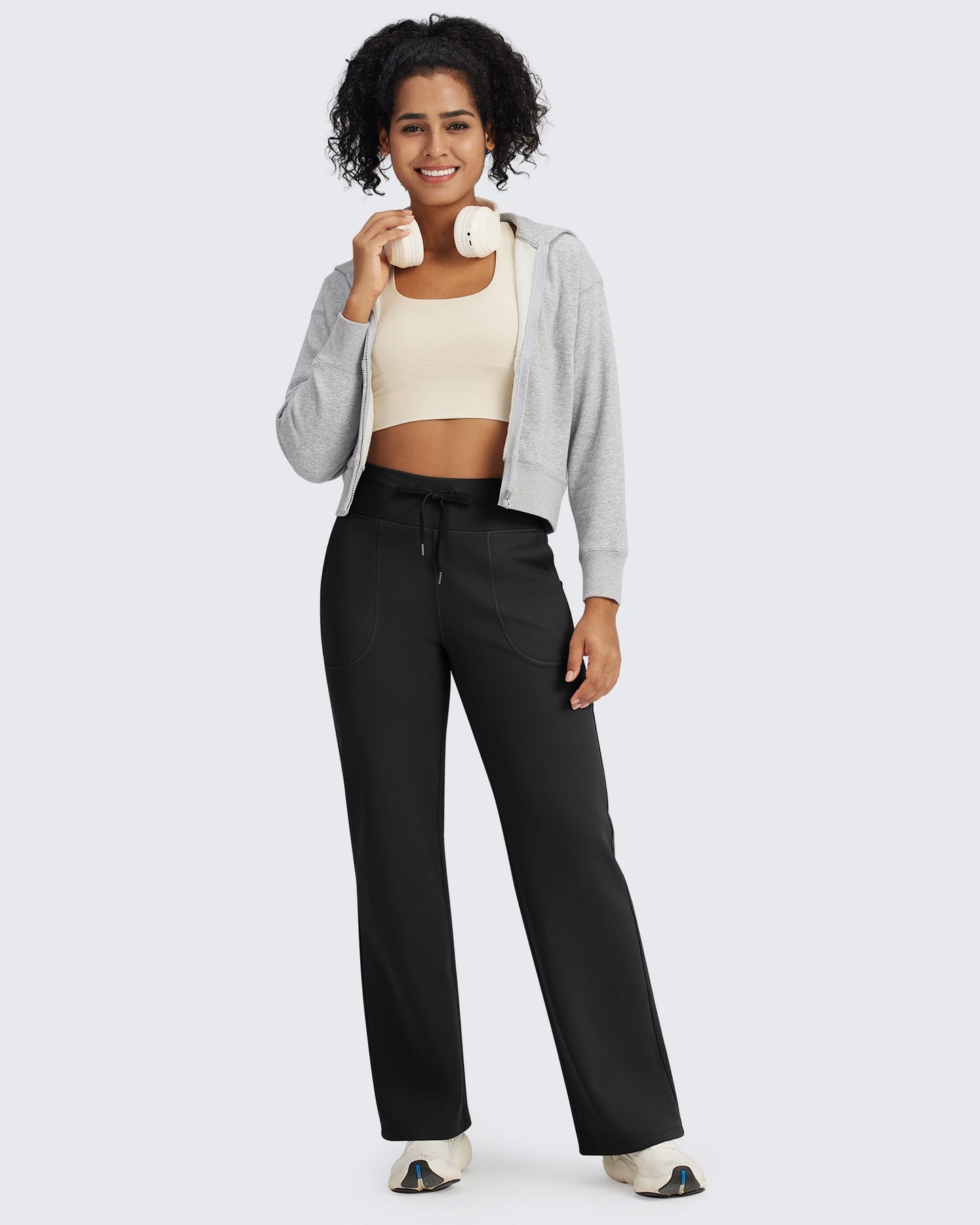 Pantalones EverGoing de cintura alta con cordón y forro polar