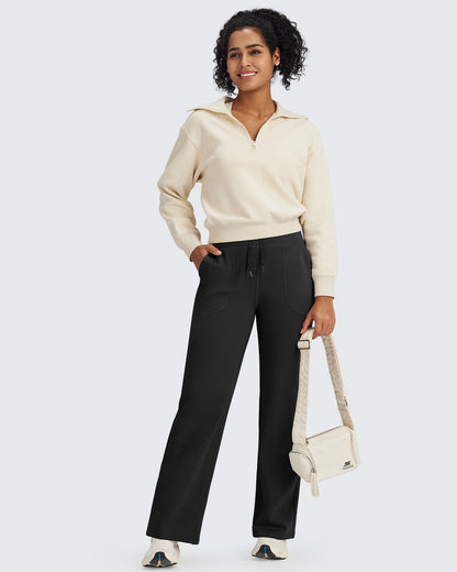 Pantalones EverGoing de cintura alta con cordón y forro polar