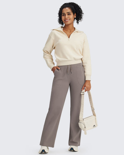 Pantalones EverGoing de cintura alta con cordón y forro polar