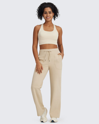 Pantalones EverGoing de cintura alta con cordón y forro polar