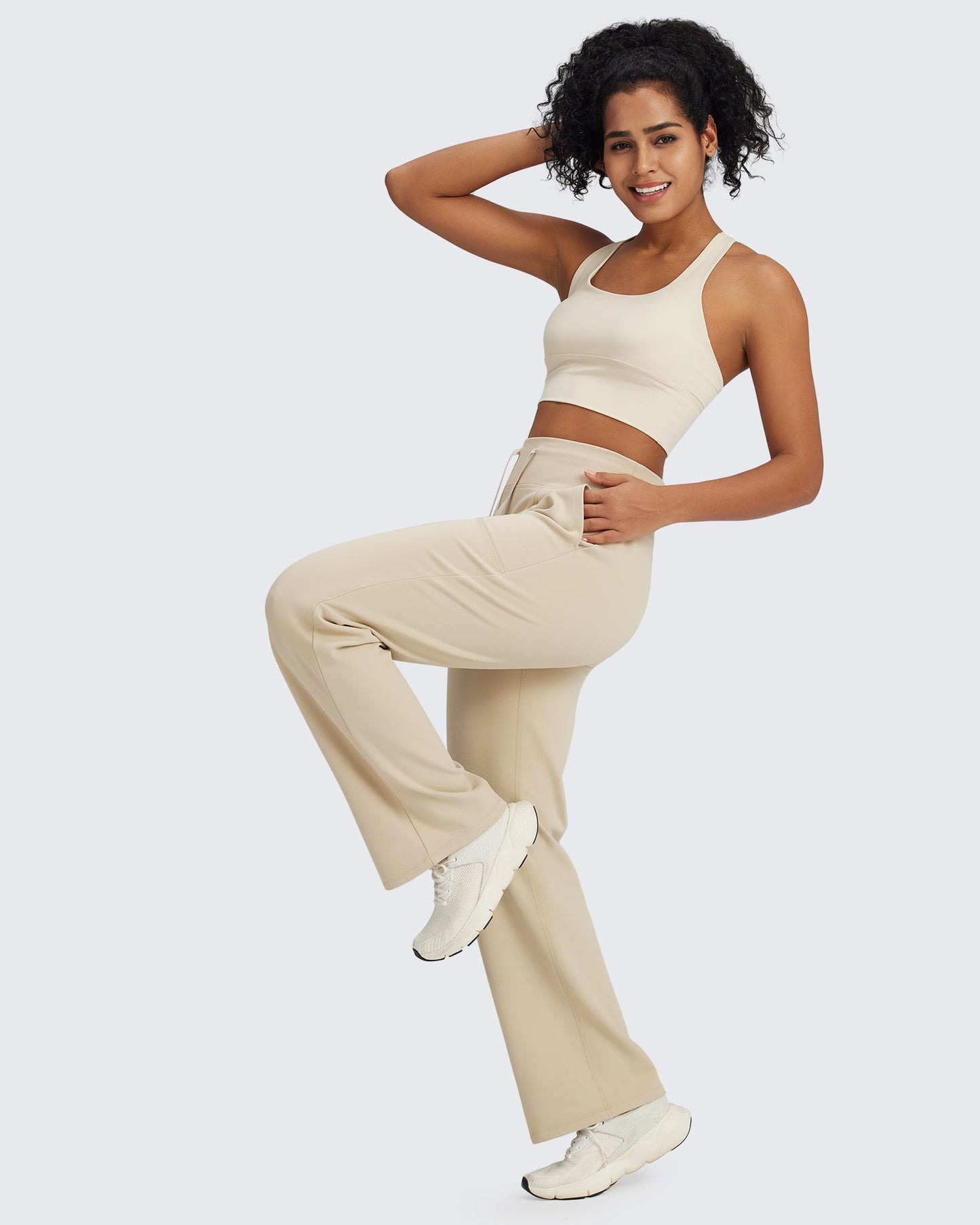Pantalones EverGoing de cintura alta con cordón y forro polar
