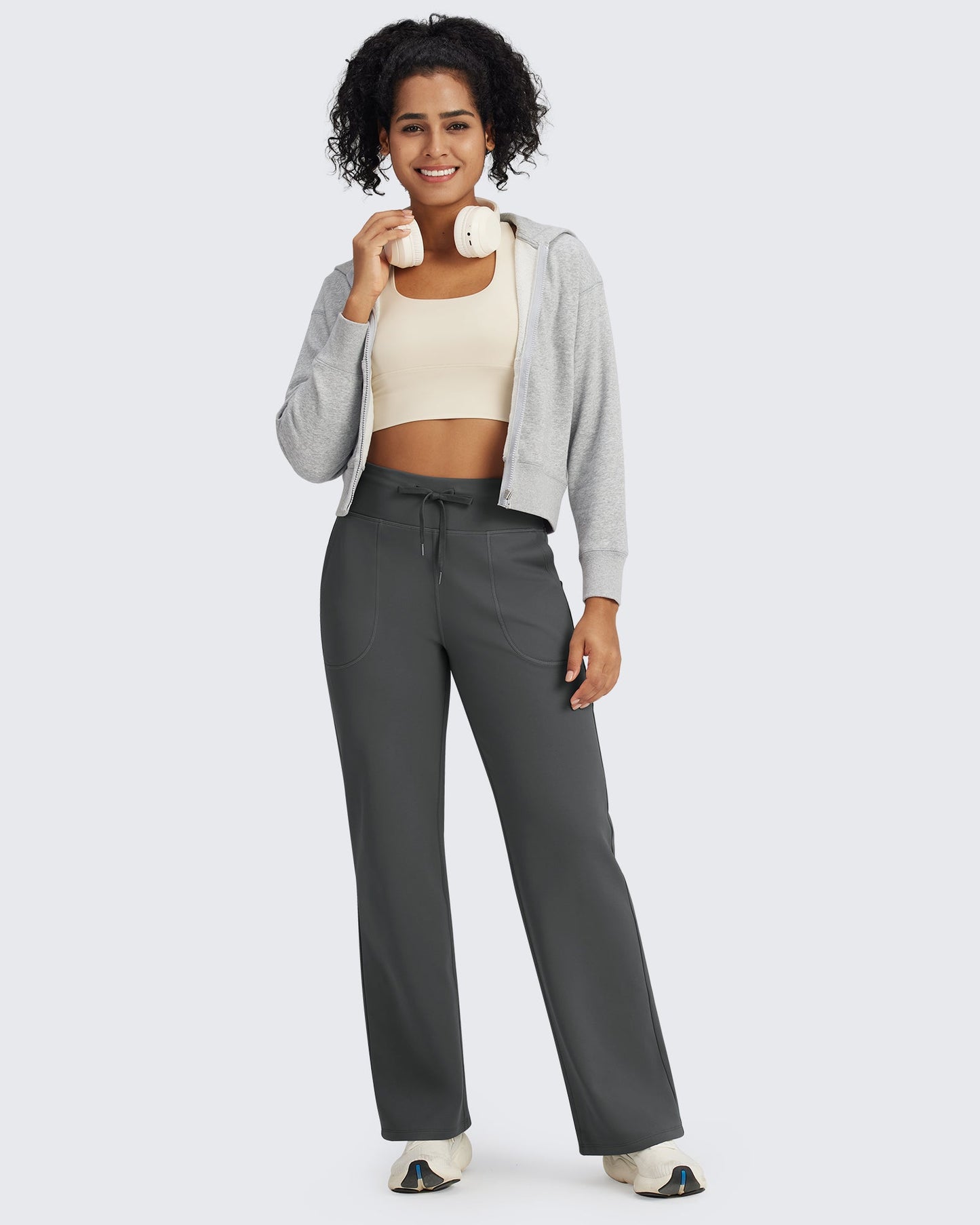 Pantalones EverGoing de cintura alta con cordón y forro polar