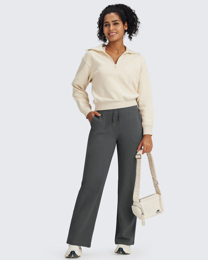 Pantalones EverGoing de cintura alta con cordón y forro polar