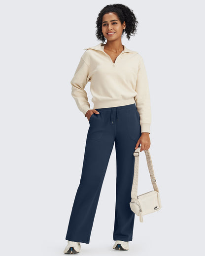 Pantalones EverGoing de cintura alta con cordón y forro polar