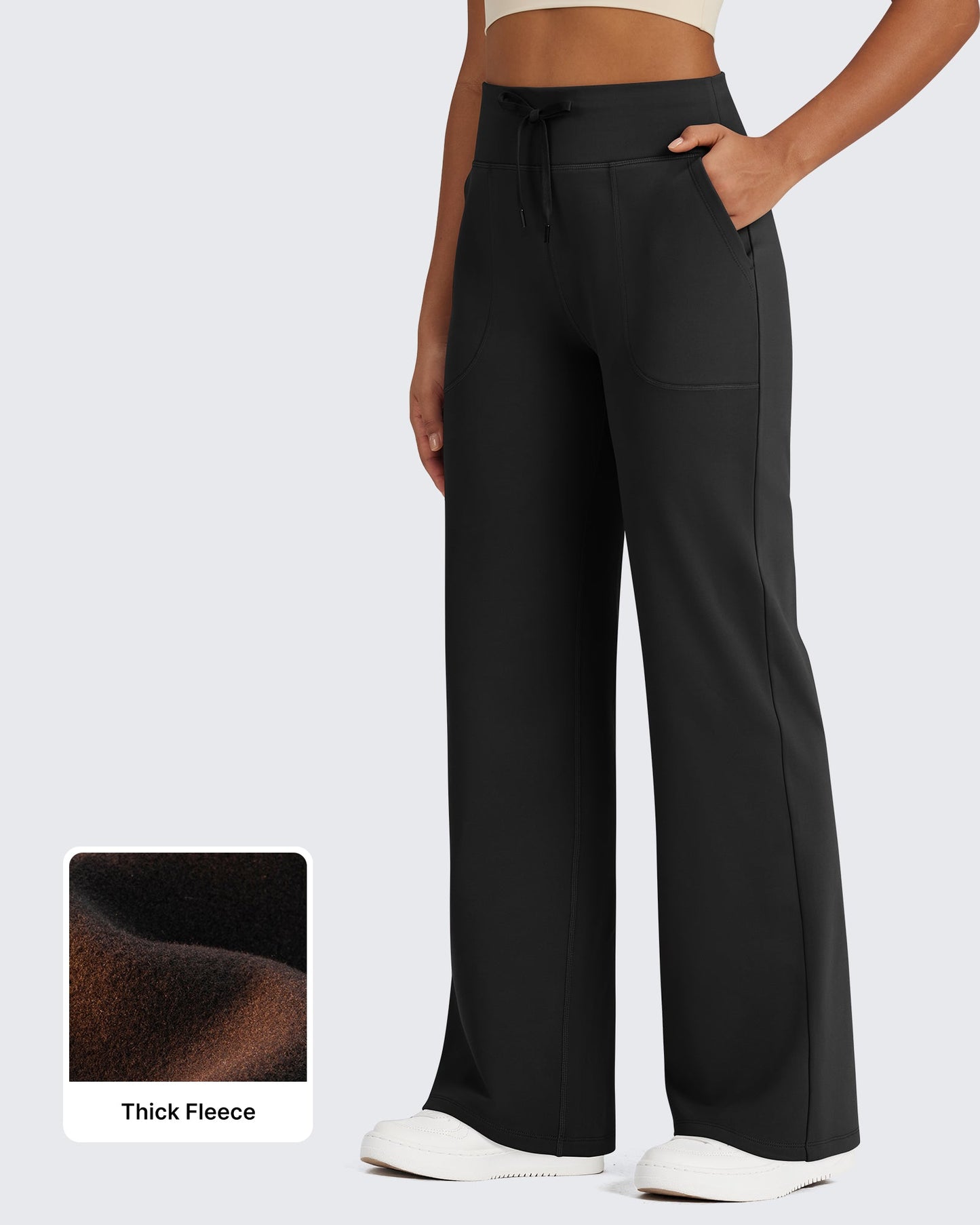 Pantalones EverGoing de cintura alta con cordón y forro polar