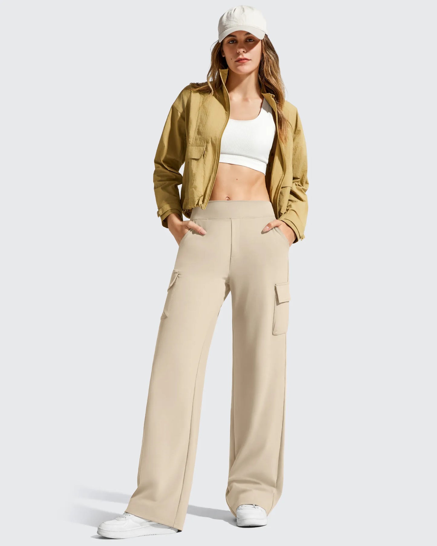 Pantalones cargo de pierna ancha EverGoing de cintura alta con 4 bolsillos