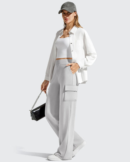 Pantalones cargo de pierna ancha EverGoing de cintura alta con 4 bolsillos