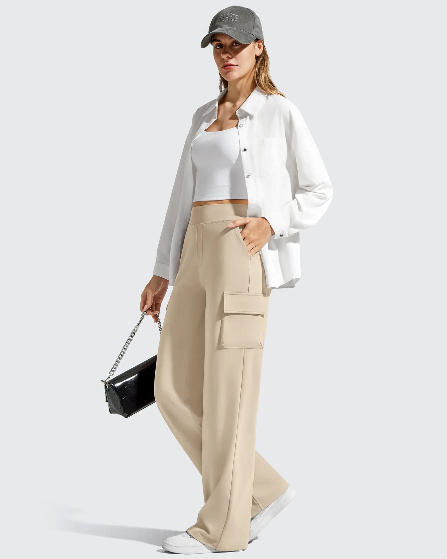 Pantalones cargo de pierna ancha EverGoing de cintura alta con 4 bolsillos