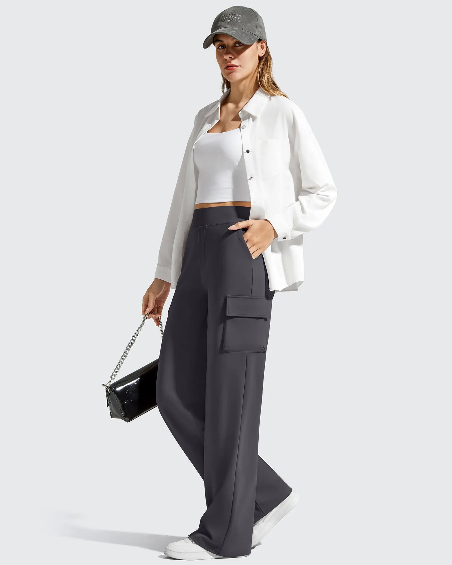 Pantalones cargo de pierna ancha EverGoing de cintura alta con 4 bolsillos