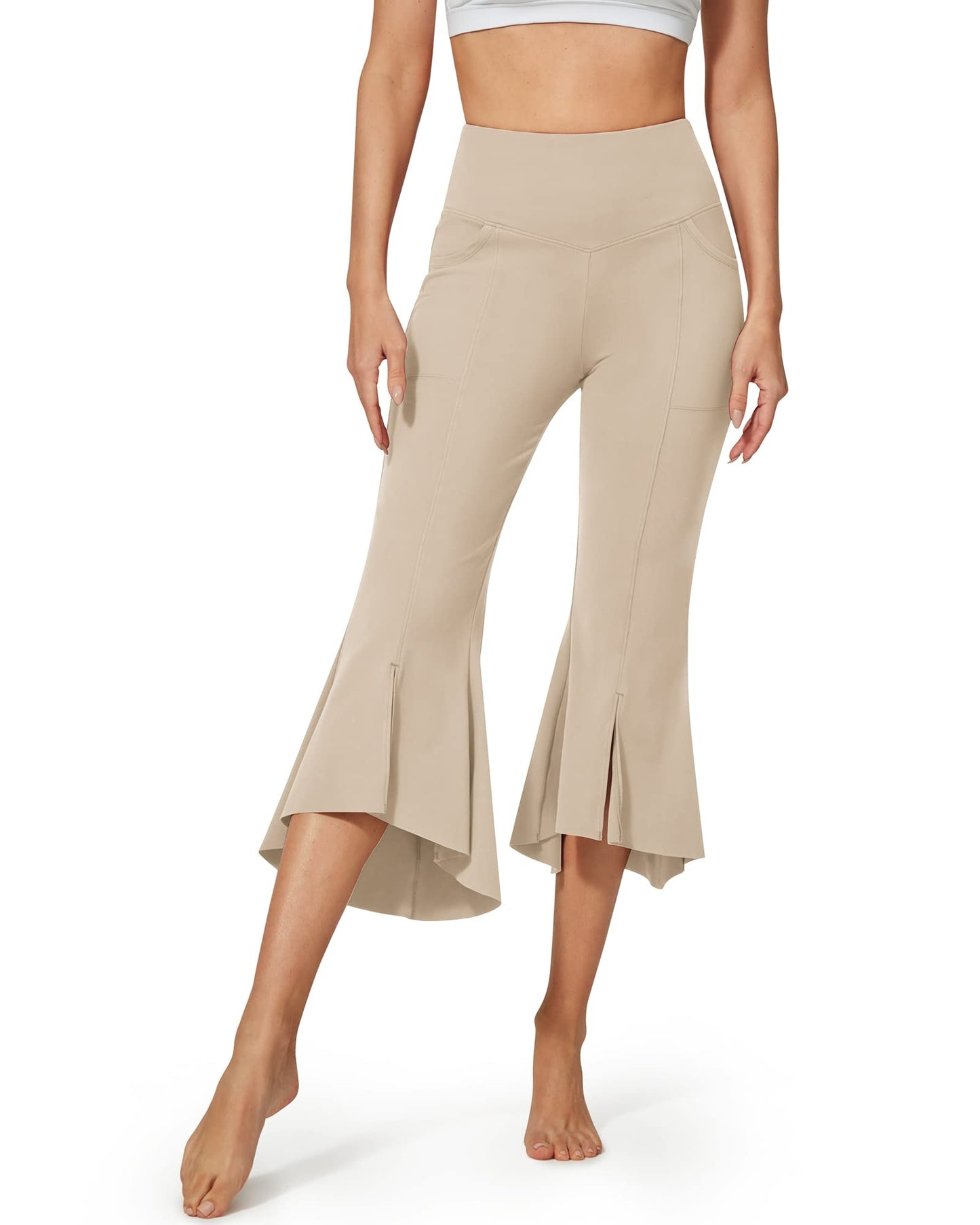 Pantalones capri de yoga casuales EverGoing de cintura alta con volantes