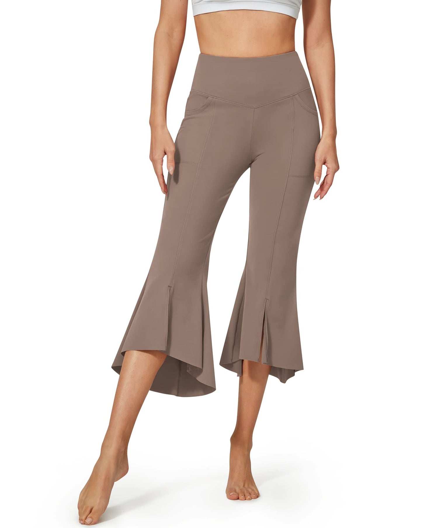 Pantalones capri de yoga casuales EverGoing de cintura alta con volantes