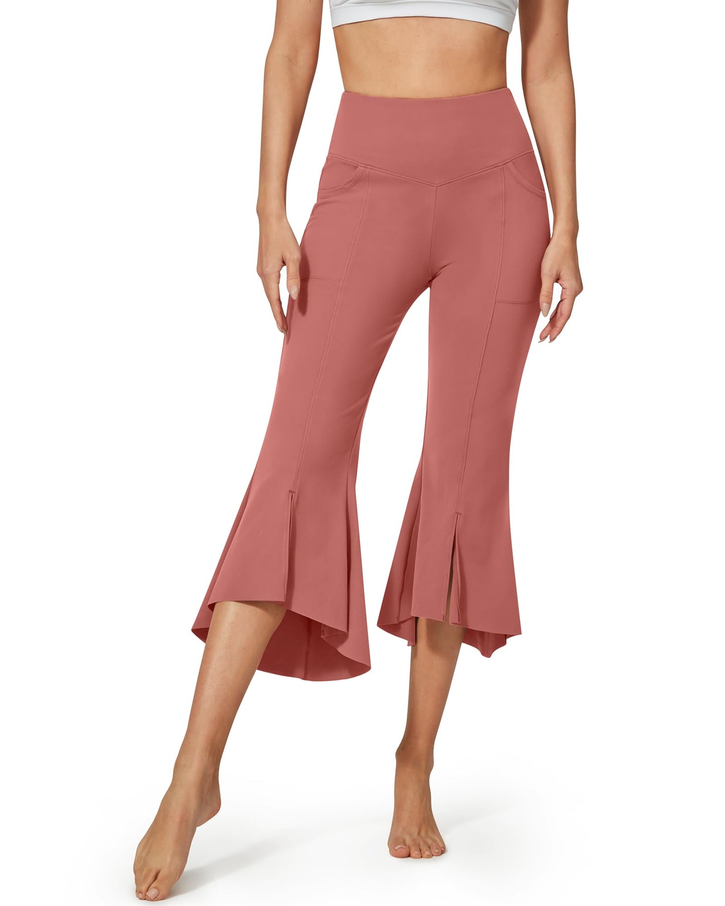 Pantalones capri de yoga casuales EverGoing de cintura alta con volantes