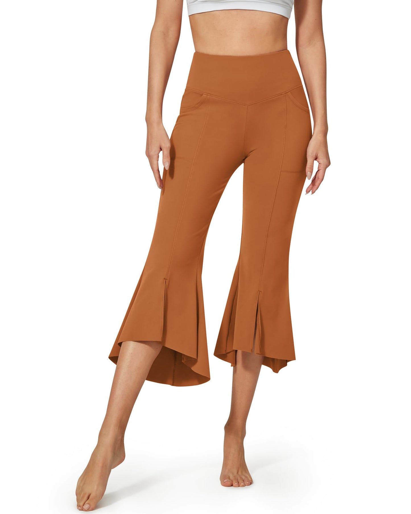 Pantalones capri de yoga casuales EverGoing de cintura alta con volantes