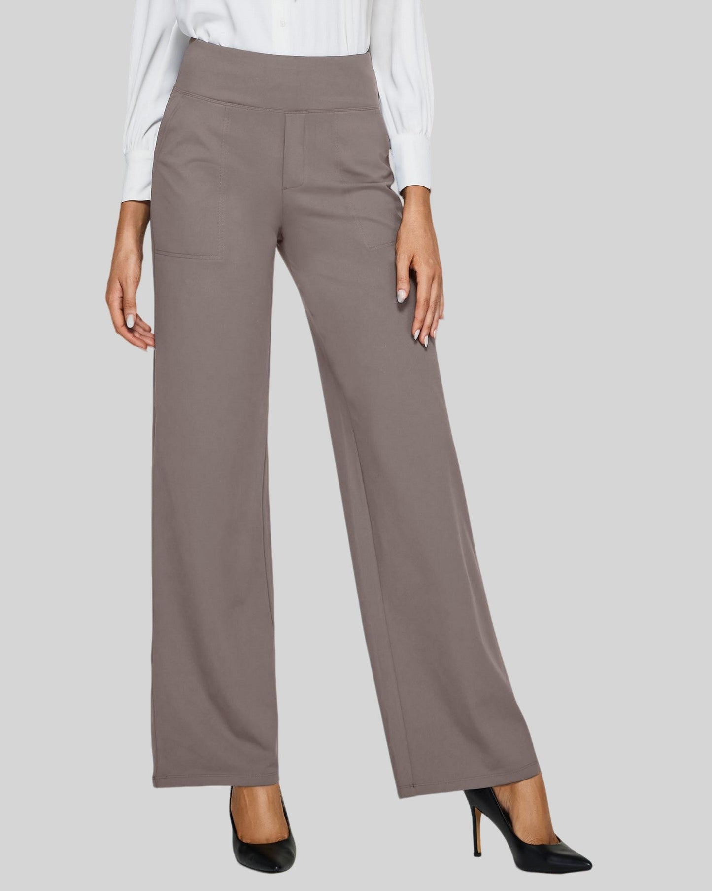 Pantalones casuales de negocios EverGoing holgados de tiro alto