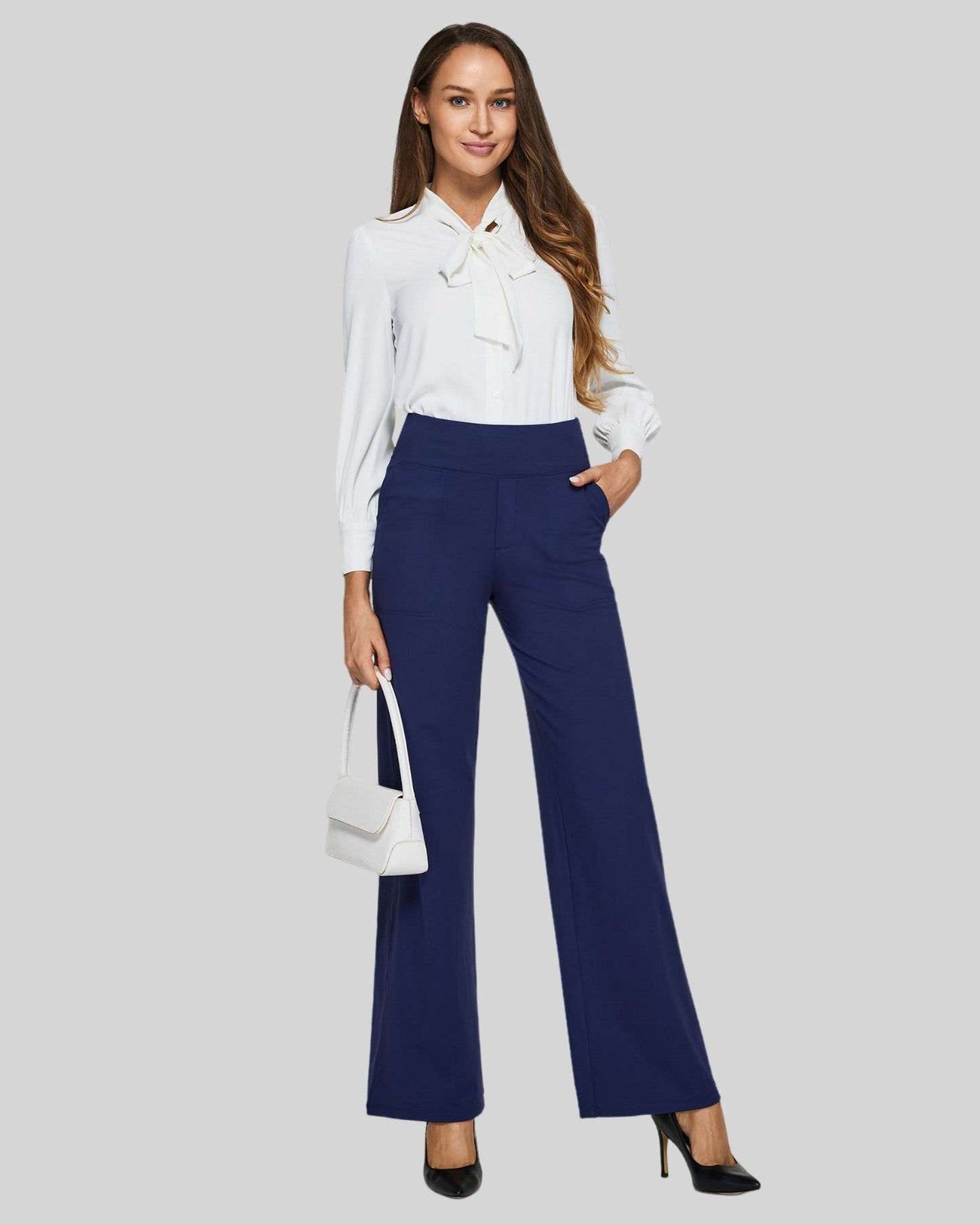 Pantalones casuales de negocios EverGoing holgados de tiro alto