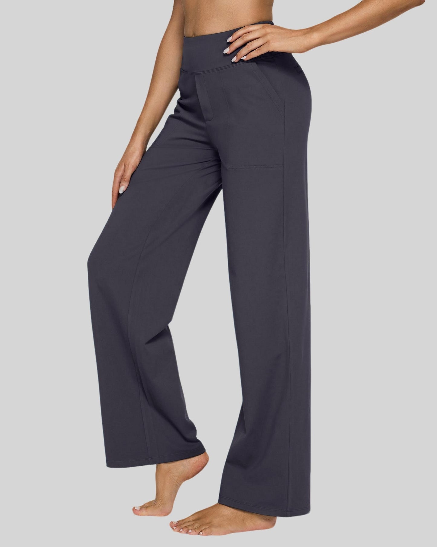 Pantalones casuales de negocios EverGoing holgados de tiro alto