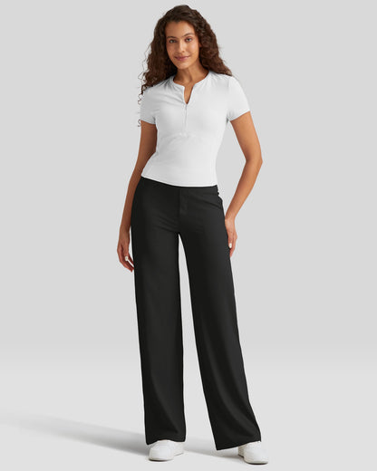 Pantalones casuales de negocios EverGoing holgados de tiro alto