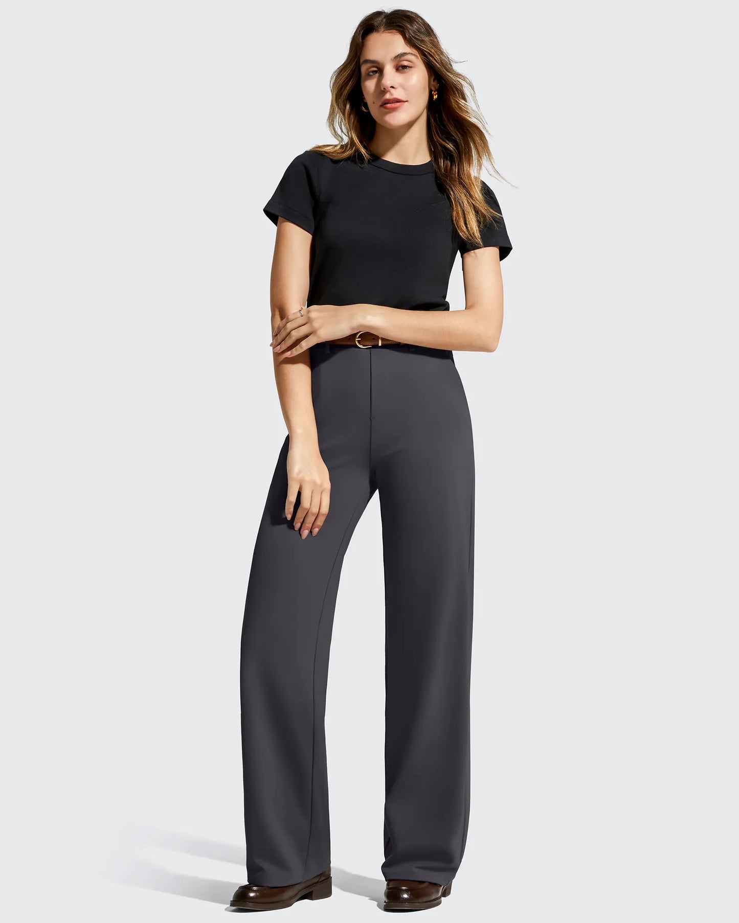 Pantalones de vestir de talle alto con trabillas y pierna ancha EverGoing