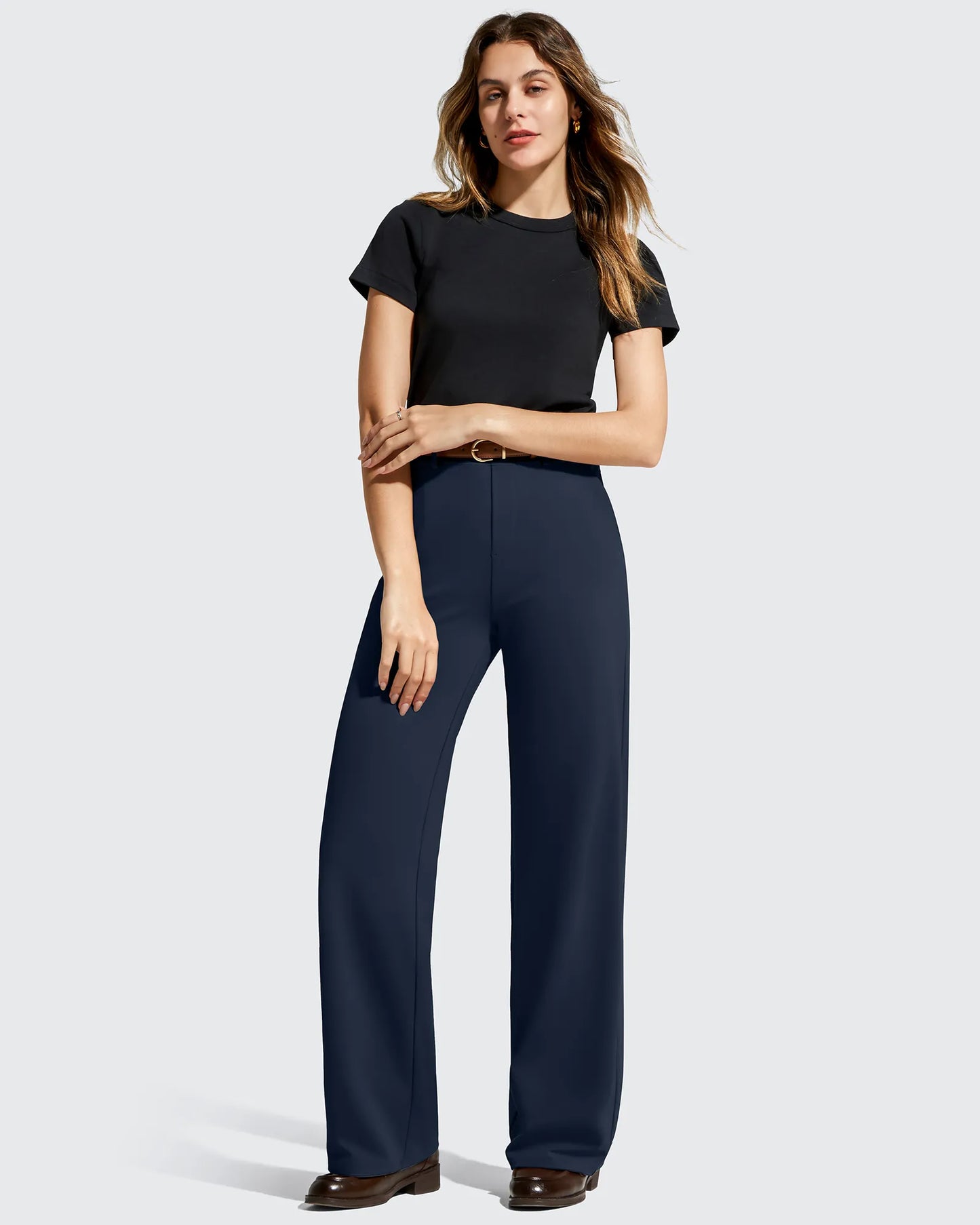 Pantalones de vestir de talle alto con trabillas y pierna ancha EverGoing