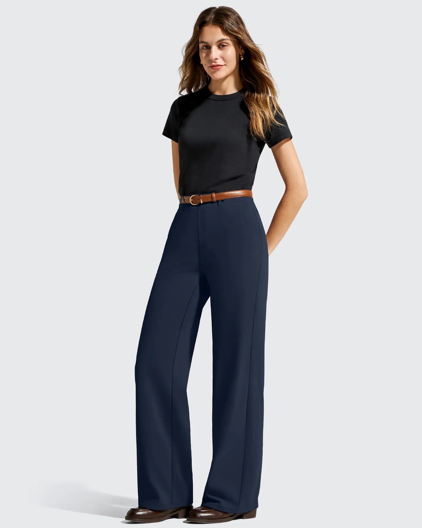 Pantalones de vestir de talle alto con trabillas y pierna ancha EverGoing