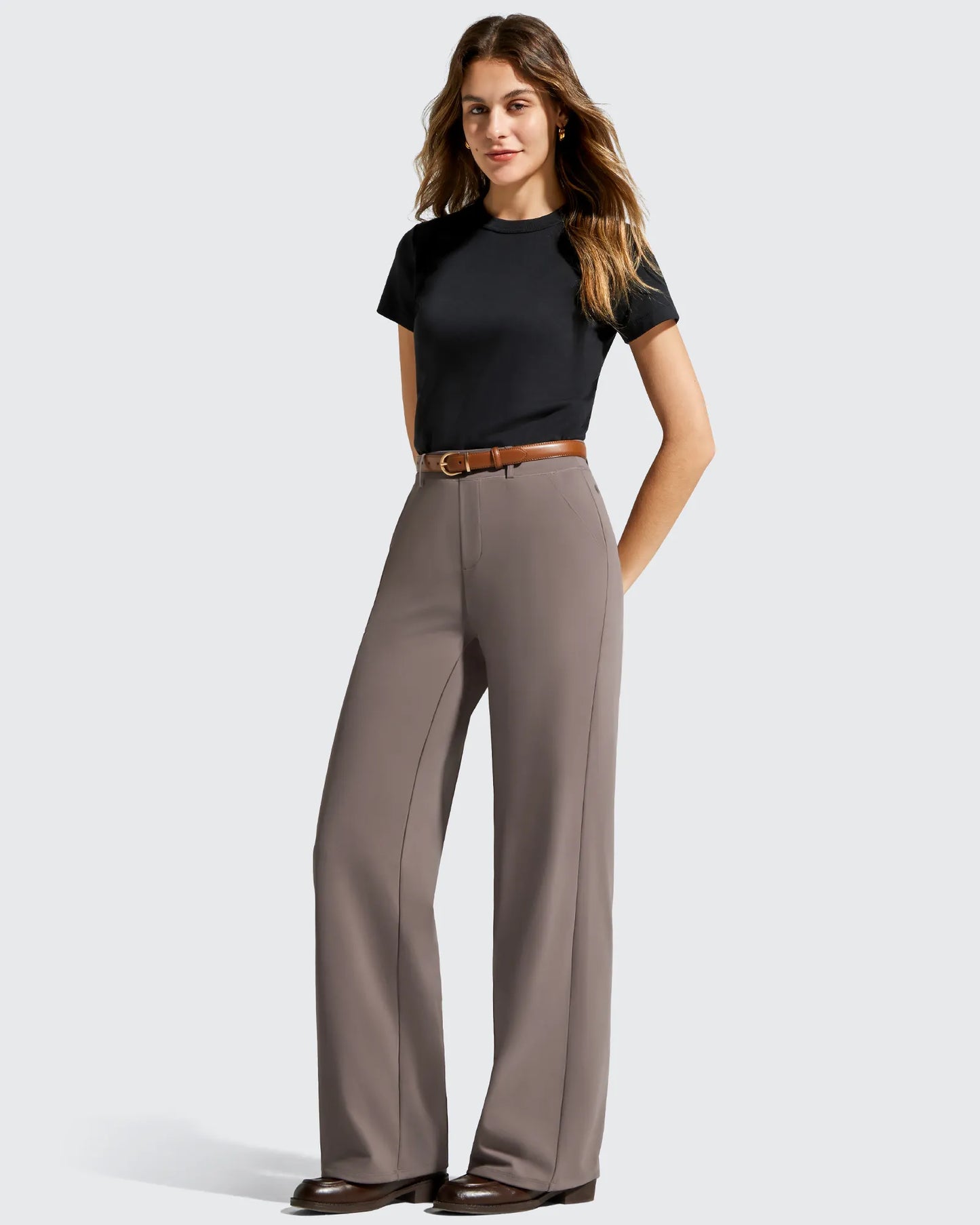 Pantalones de vestir de talle alto con trabillas y pierna ancha EverGoing