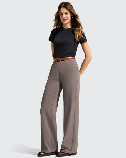 Pantalones de vestir de talle alto con trabillas y pierna ancha EverGoing