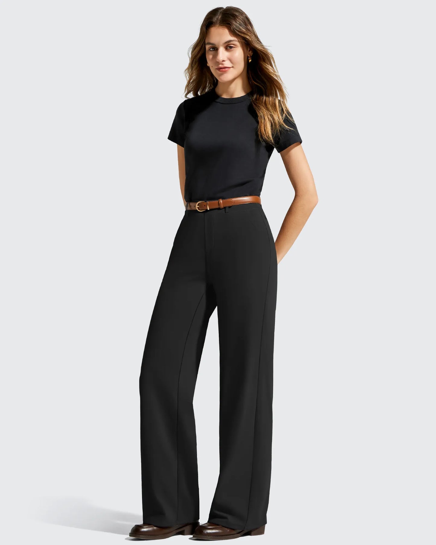 Pantalones de vestir de talle alto con trabillas y pierna ancha EverGoing