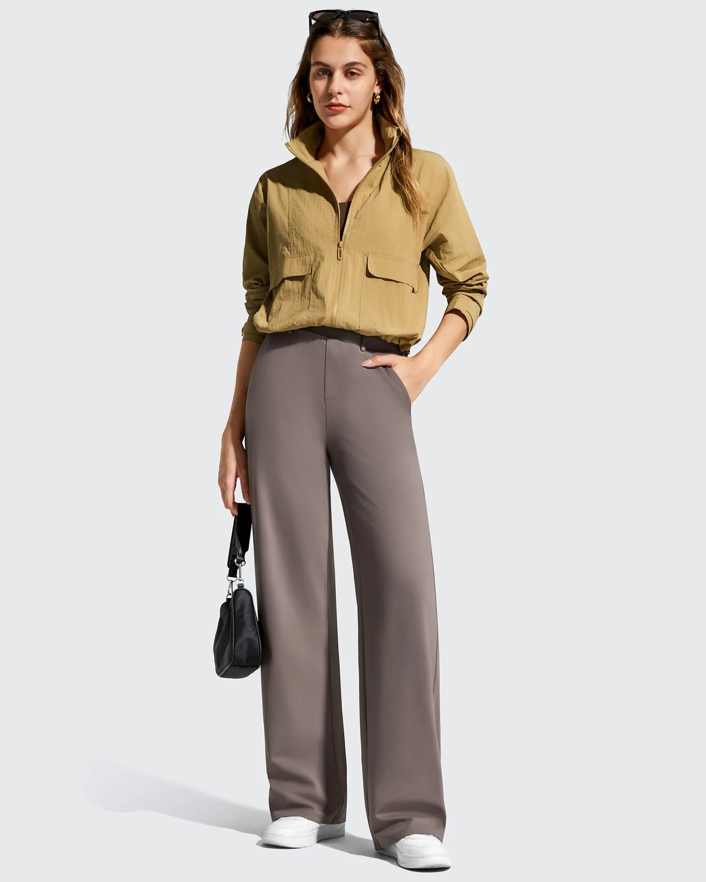 Pantalones de vestir de talle alto con trabillas y pierna ancha EverGoing