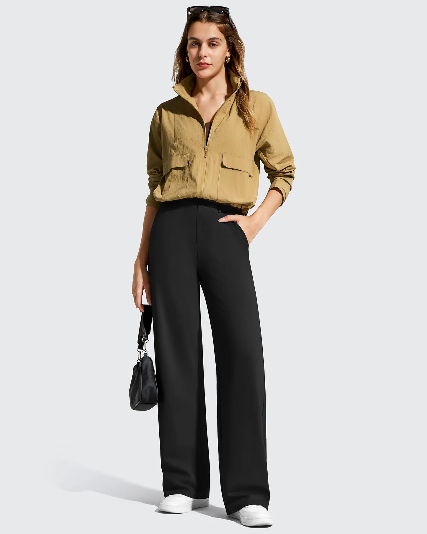 Pantalones de vestir de talle alto con trabillas y pierna ancha EverGoing
